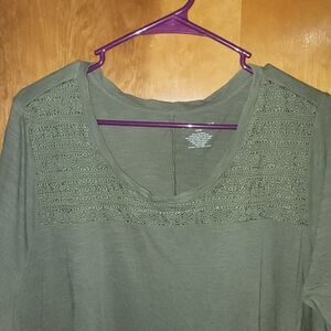 Lane Bryant Army Green Embroidered Top